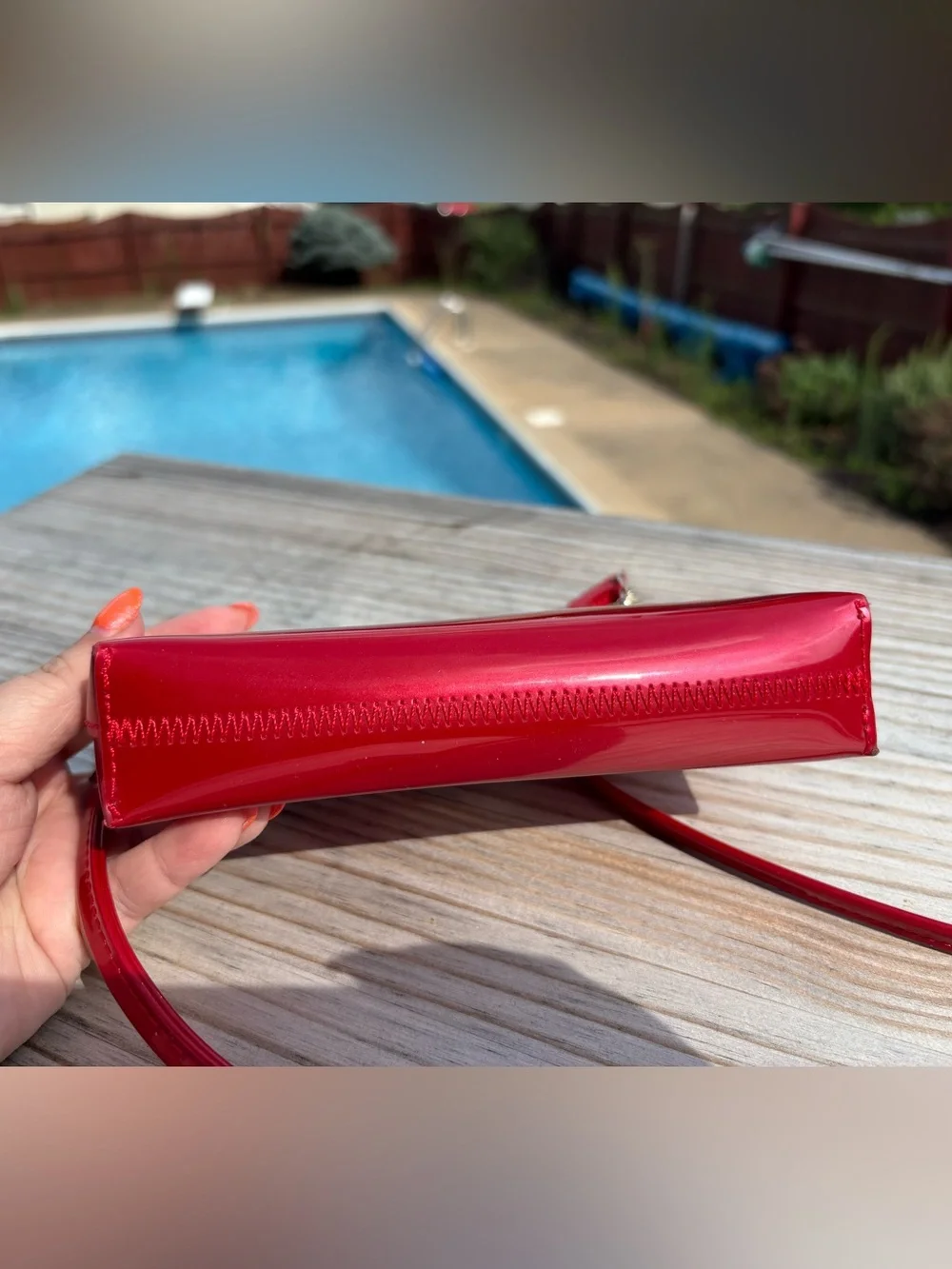 Beijo Shiny Red Patent Wristlet, Crossbody, Shoulder Purse Mini